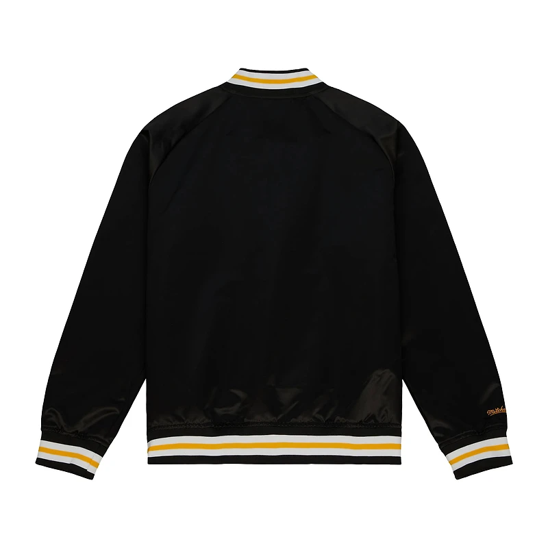 Men's Mitchell & Ness Black Boston Bruins 100th Anniversary Satin Raglan Full-Snap Jacket
