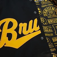 Men's Mitchell & Ness Black Boston Bruins 100th Anniversary Satin Raglan Full-Snap Jacket