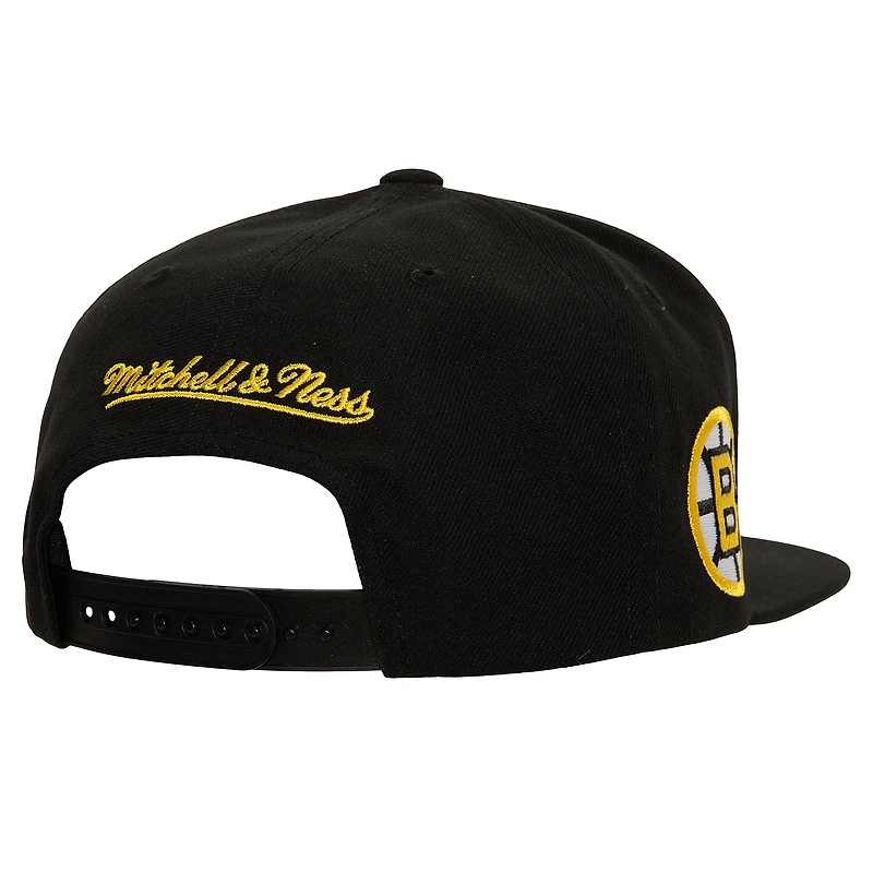 Men's Mitchell & Ness Black Boston Bruins Retro Script Colorblock Snapback Hat
