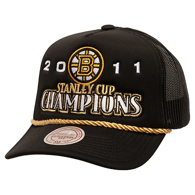 Men's Mitchell & Ness Black Boston Bruins SOUL Collection Golden Stanley Cup Champions Trucker Adjustable Hat