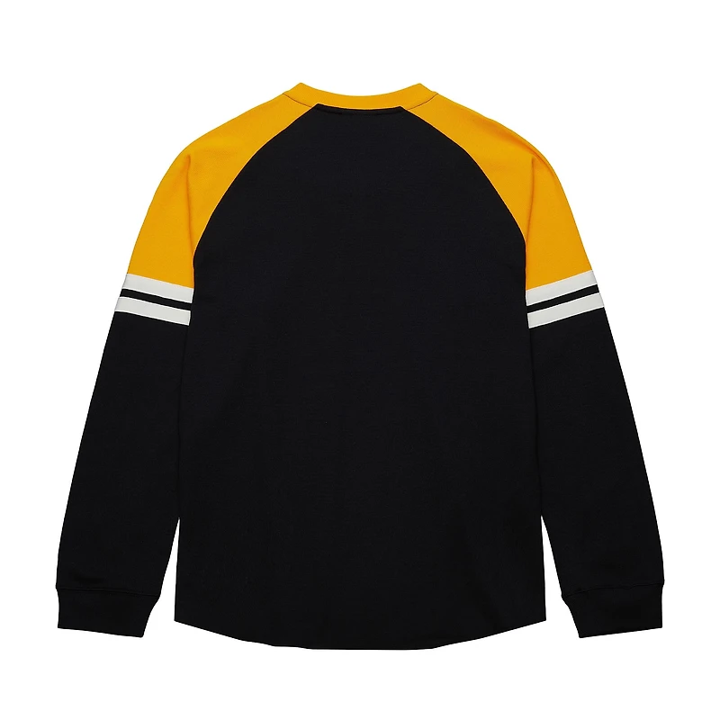 Men's Mitchell & Ness  Black Boston Bruins Thermal Henley Long Sleeve T-Shirt