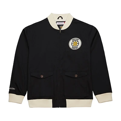 Veste zippée en coton sergé vintage Boston Bruins pour homme Mitchell & Ness noire