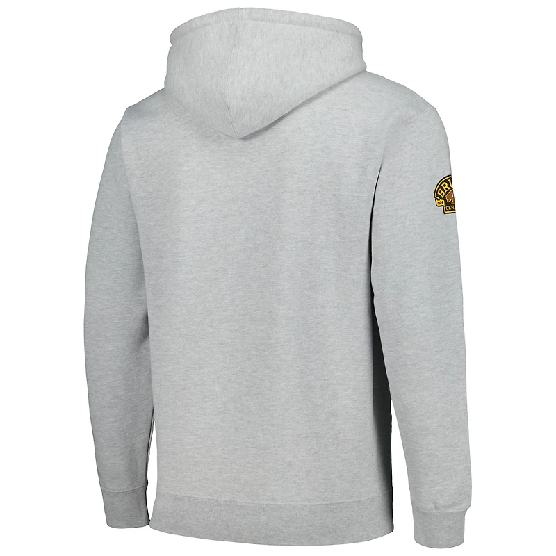 Chandail à capuchon Script Sweep du 100e anniversaire des Bruins de Boston gris chiné Mitchell & Ness pour hommes