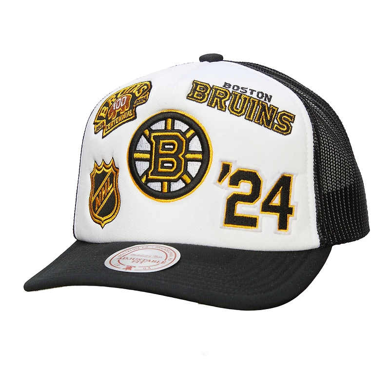 Casquette ajustable blanche/noire pour homme Mitchell & Ness des Bruins de Boston Gridlock
