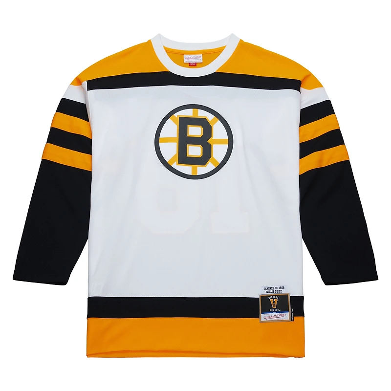 Maillot de joueur la ligne bleue 1958 Mitchell & Ness Willie O'Ree des Bruins Boston, blanc, pour hommes
