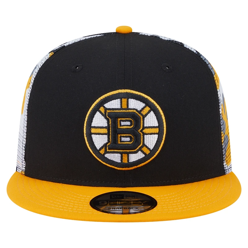 Men's New Era Black/Gold Boston Bruins Camo Meshback 9FIFTY Snapback Hat