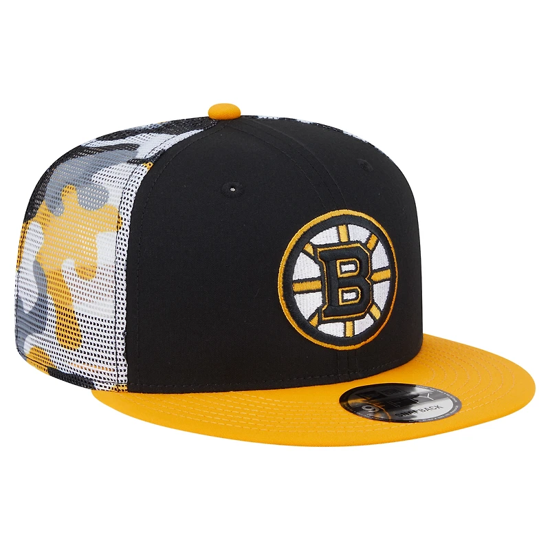 Men's New Era Black/Gold Boston Bruins Camo Meshback 9FIFTY Snapback Hat