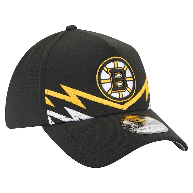 Men's New Era Black Boston Bruins 39THIRTY A-Frame Perforated Flex Hat