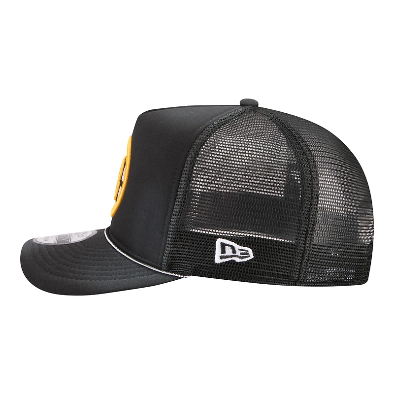 Men's New Era Black Boston Bruins Faded A-Frame 9FIFTY Trucker Snapback Hat