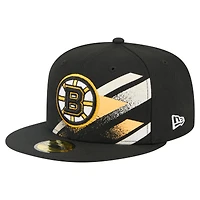 Men's New Era Black Boston Bruins Faded Lines 59FIFTY Fitted Hat