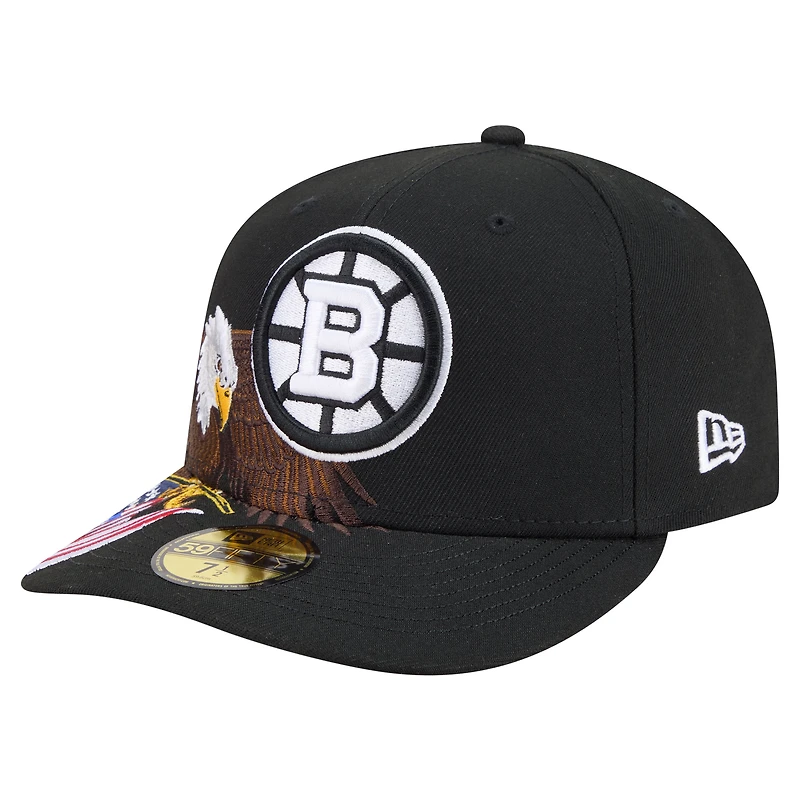 Men's New Era  Black Boston Bruins Freedom Pre-Curved 59FIFTY Fitted Hat