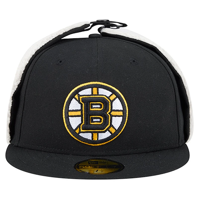 Men's New Era Black Boston Bruins Injection Dog Ear Classic Fitted Hat