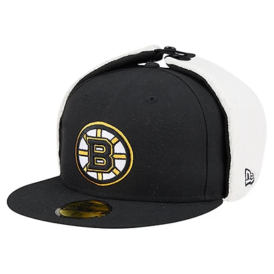 Men's New Era  Black Boston Bruins Injection Dog Ear Classic Fitted Hat