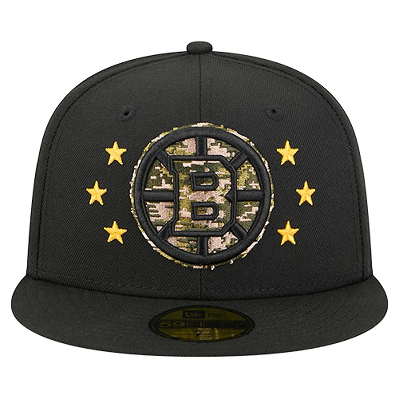 Men's New Era  Black Boston Bruins Military Appreciation Digital Camo Stars 59FIFTY Fitted Hat