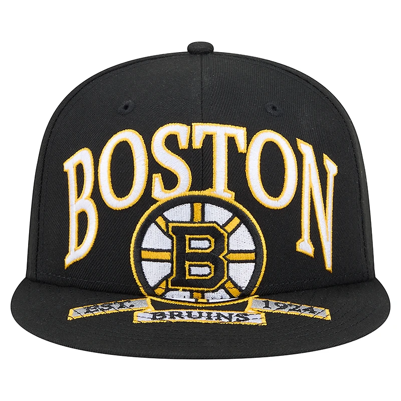 Men's New Era Black Boston Bruins Oversized Vintage Arch 59Fifty Fitted Hat