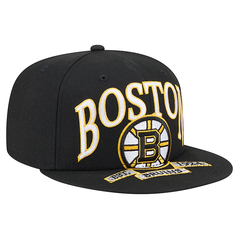 Men's New Era Black Boston Bruins Oversized Vintage Arch 59Fifty Fitted Hat