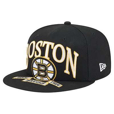 Men's New Era Black Boston Bruins Oversized Vintage Arch 59Fifty Fitted Hat