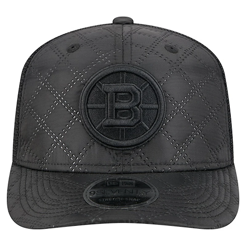 Men's New Era  Black Boston Bruins Quilted Nylon 9SEVENTY Adjustable Trucker Hat