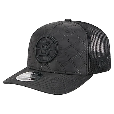 Men's New Era  Black Boston Bruins Quilted Nylon 9SEVENTY Adjustable Trucker Hat