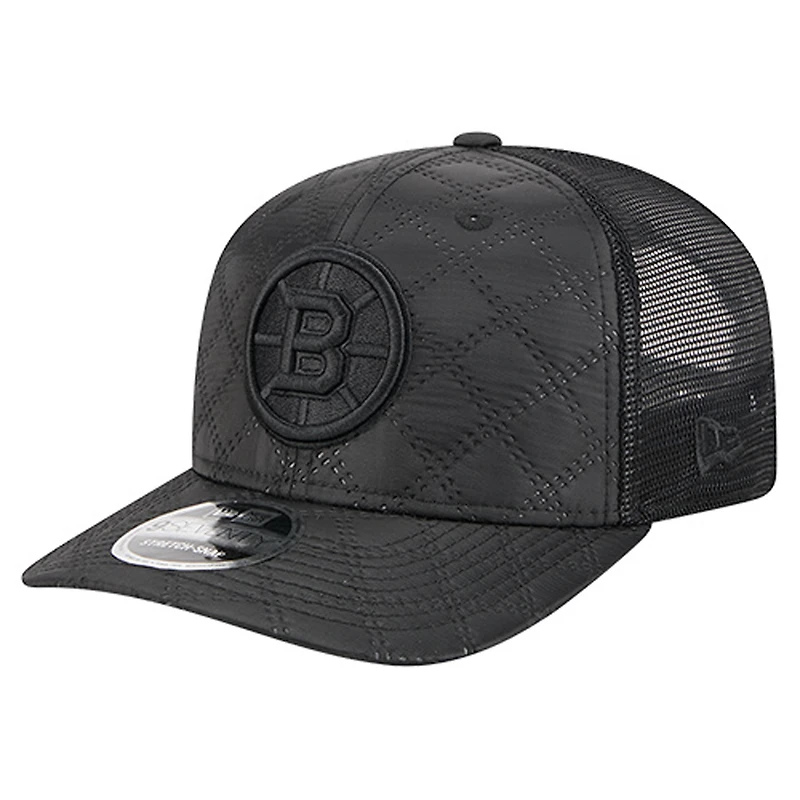 Men's New Era Black Boston Bruins Quilted Nylon 9SEVENTY Adjustable Trucker Hat