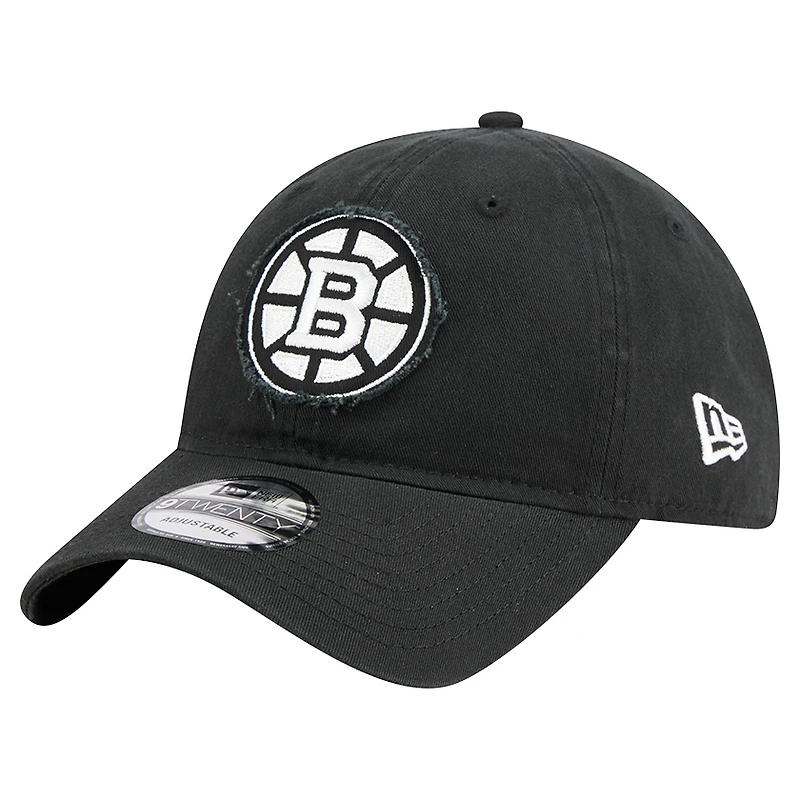 Casquette ajustable 9TWENTY noire New Era pour homme avec appliqué en tissu Boston Bruins