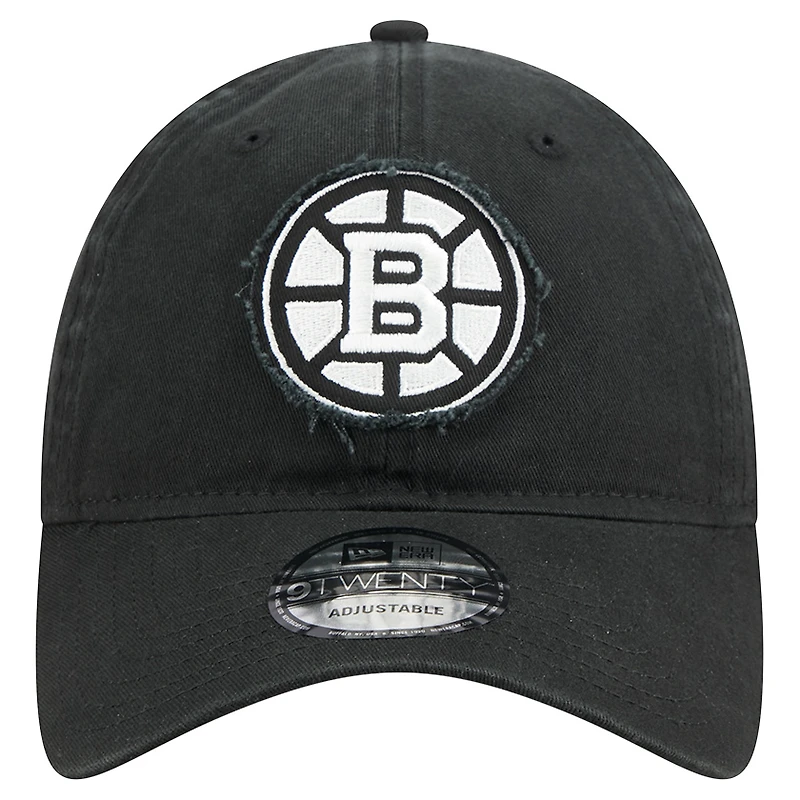 Casquette ajustable 9TWENTY noire New Era pour homme avec appliqué en tissu Boston Bruins