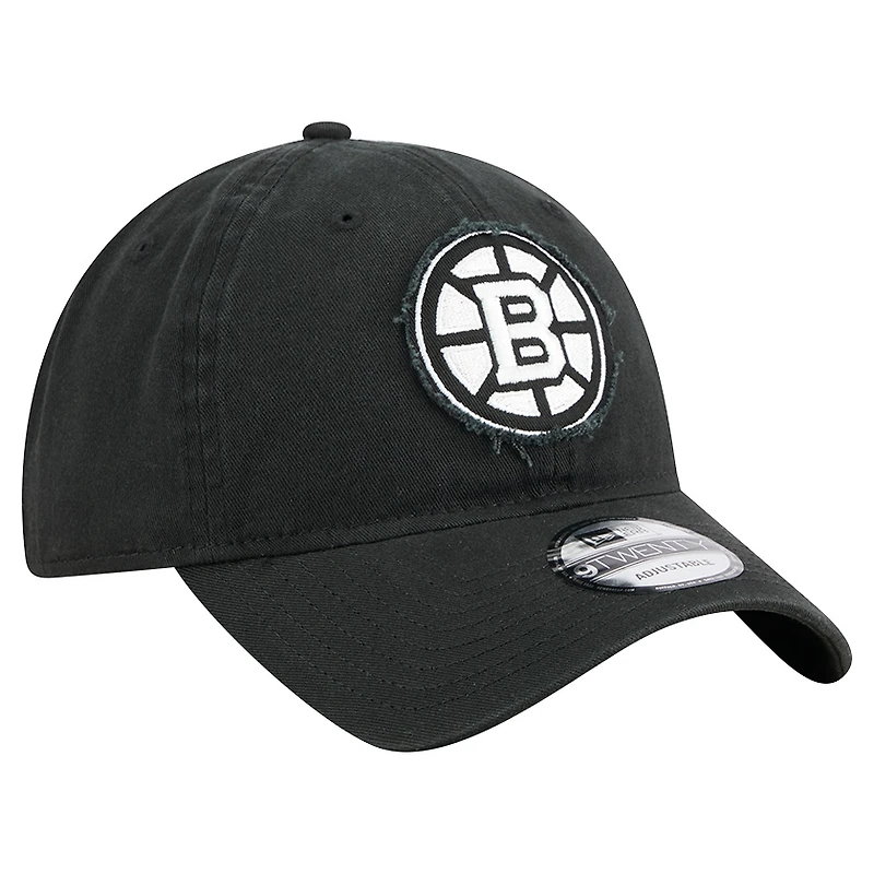 Men's New Era  Black Boston Bruins Stamp Fabric Applique 9TWENTY Adjustable Hat