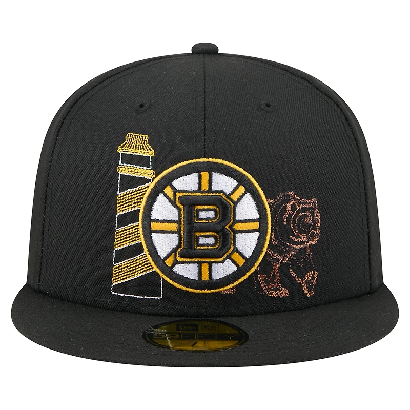 Casquette ajustée 59FIFTY noire New Era pour homme, Boston Bruins State Stitch