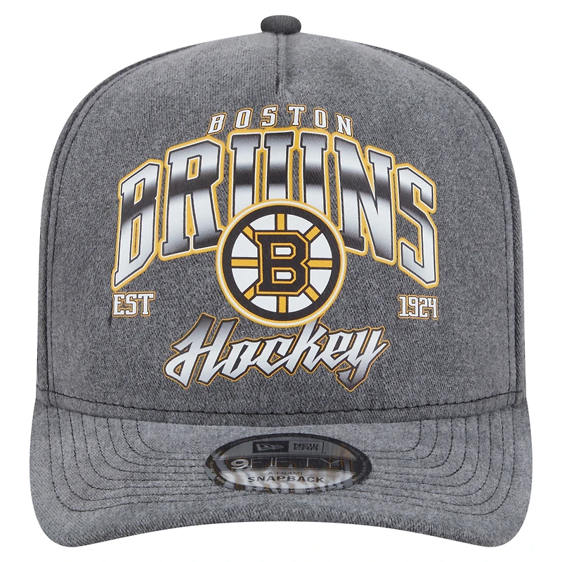 Men's New Era  Charcoal Boston Bruins Throwback Washed A-Frame Pre-Curved 9FIFTY Snapback Hat