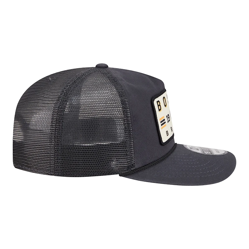 Men's New Era Charcoal Boston Bruins Washed Patch 19TWENTY Trucker Adjustable Hat