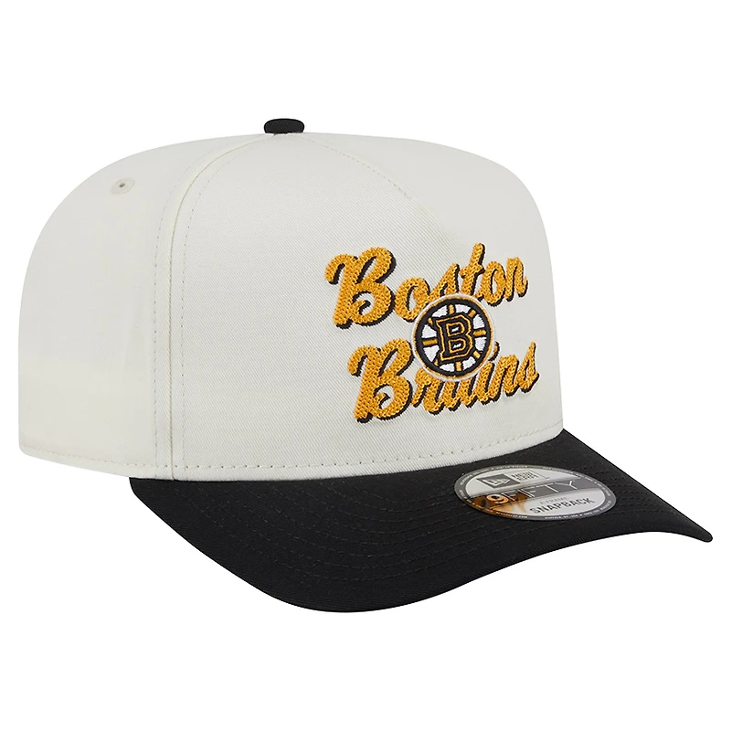 Men's New Era Cream/Black Boston Bruins Chainstitch 9FIFTY A-Frame Snapback Hat