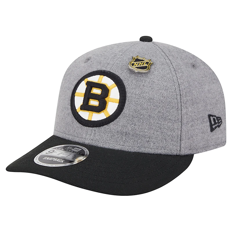 Casquette snapback 9FIFTY grise/noire New Era pour homme pin en laine des Bruins de Boston