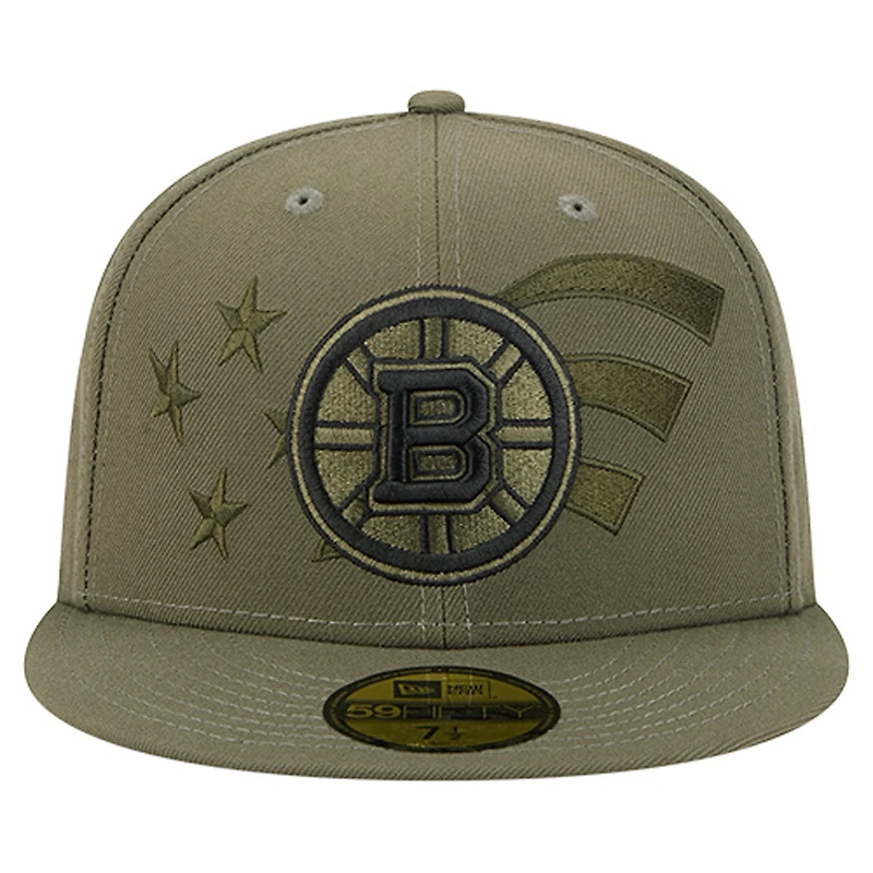 Men's New Era  Olive Boston Bruins Military Appreciation Flag 59FIFTY Fitted Hat