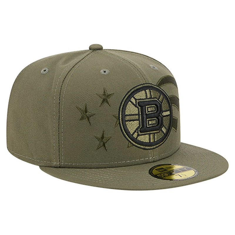 Men's New Era  Olive Boston Bruins Military Appreciation Flag 59FIFTY Fitted Hat