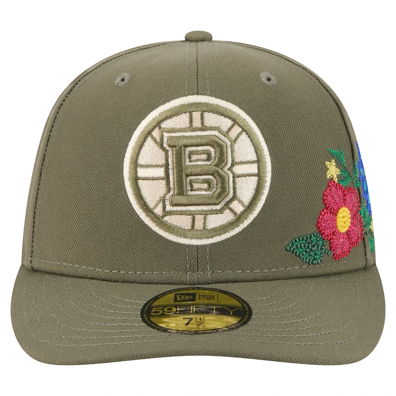 Casquette ajustée 59FIFTY olive Boston Bruins pour homme New Era à fleurs ton sur