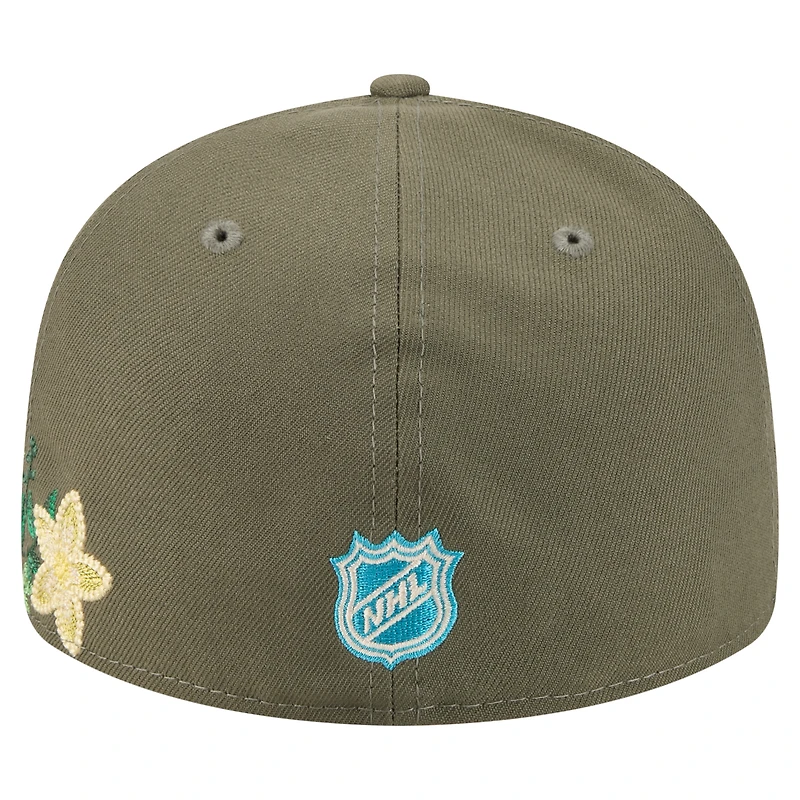 Casquette ajustée 59FIFTY olive Boston Bruins pour homme New Era à fleurs ton sur