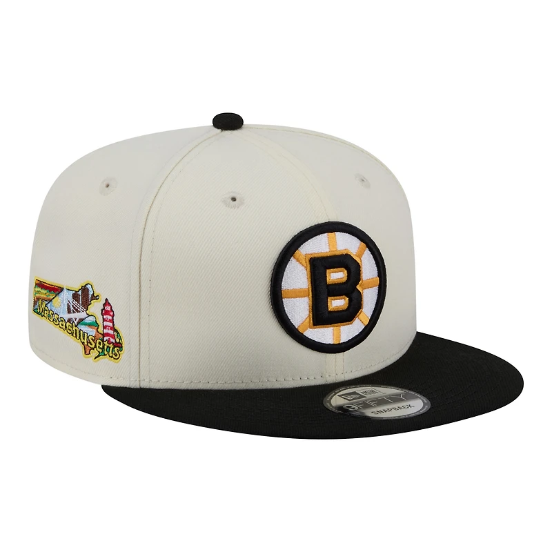 Men's New Era White/Black Boston Bruins Injection Localized Two-Tone 9FIFTY Snapback Hat