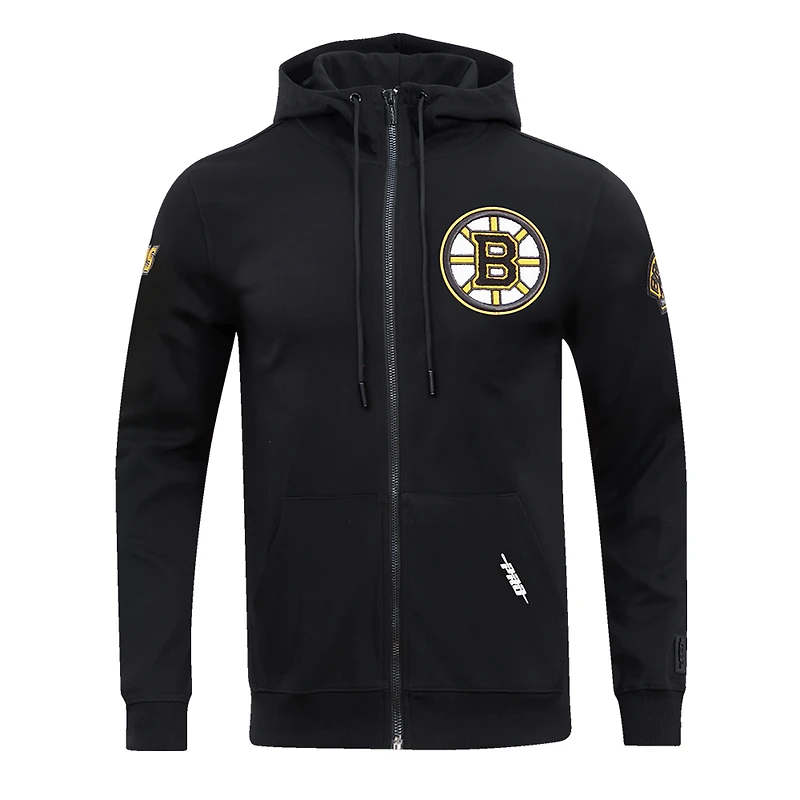 Veste à capuche entièrement zippée en chenille classique Pro Standard noire des Bruins de Boston pour hommes