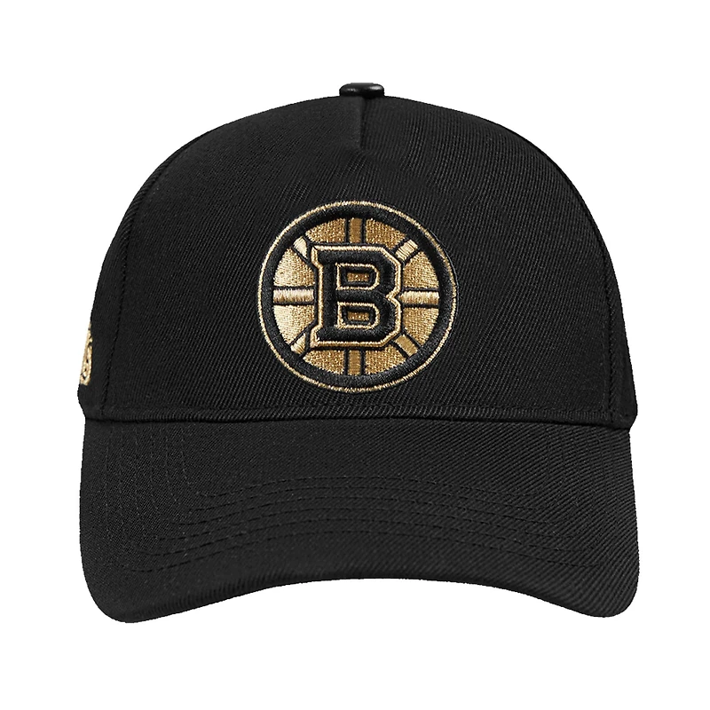 Men's Pro Standard Black Boston Bruins Metallic Logo Pinch Front Adjustable Hat