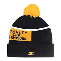 Men's Starter Black Boston Bruins Chyron Commemorative Cuffed Knit Hat with Pom