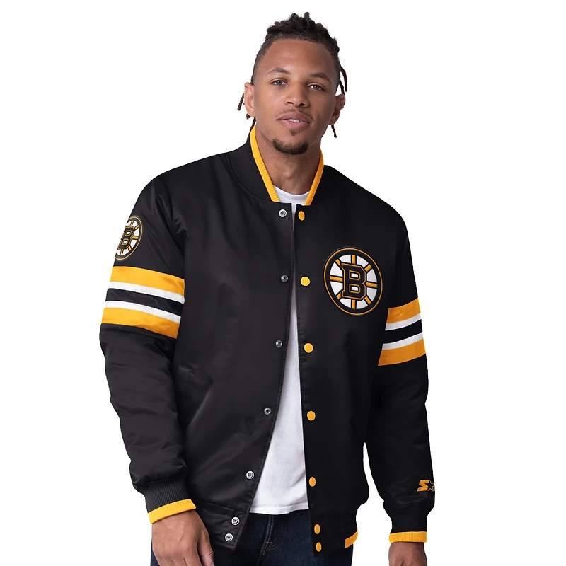 Veste universitaire à boutons-pression Boston Bruins Scout I Starter noire pour homme