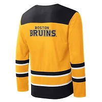 T-shirt à manches longues et col en V jersey carreaux Boston Bruins Starter or/noir pour homme