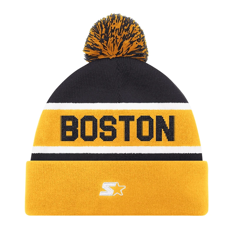 Bonnet en tricot à revers Starter Gold Boston Bruins pour homme avec pompon