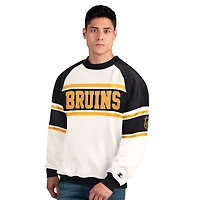 Men's Starter  White Boston Bruins Defense Fleece Crewneck Sweatshirt