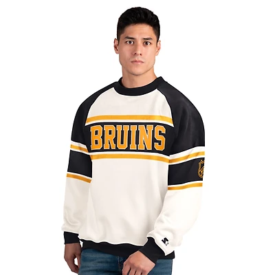 Men's Starter  White Boston Bruins Defense Fleece Crewneck Sweatshirt