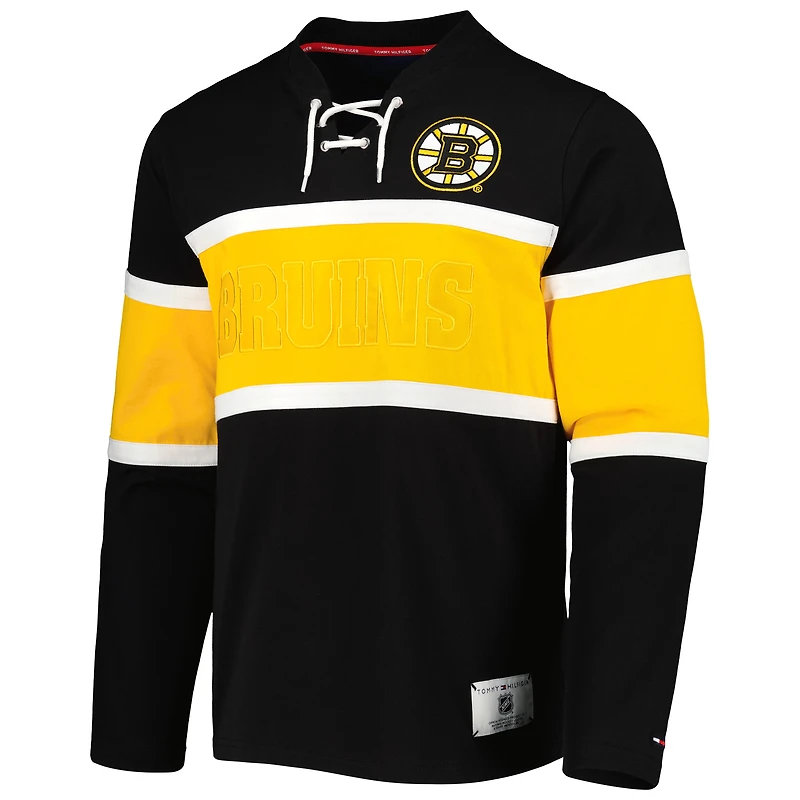 Men's Tommy Hilfiger Black Boston Bruins Walter Lace-Up Long Sleeve Top