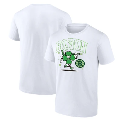 Men's  White Boston Bruins Clover Mascot T-Shirt
