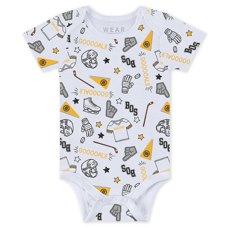 Newborn & Infant WEAR by Erin Andrews Boston Bruins Turn Me Around Bodysuits Pants 3-Piece Set