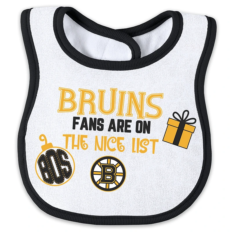 Newborn WEAR by Erin Andrews Boston Bruins Allover Print Full-Zip Sleeper & Bib Christmas Set