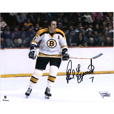 Phil Esposito Boston Bruins Autographed 8" x 10" White Jersey Skating Horizontal Photograph